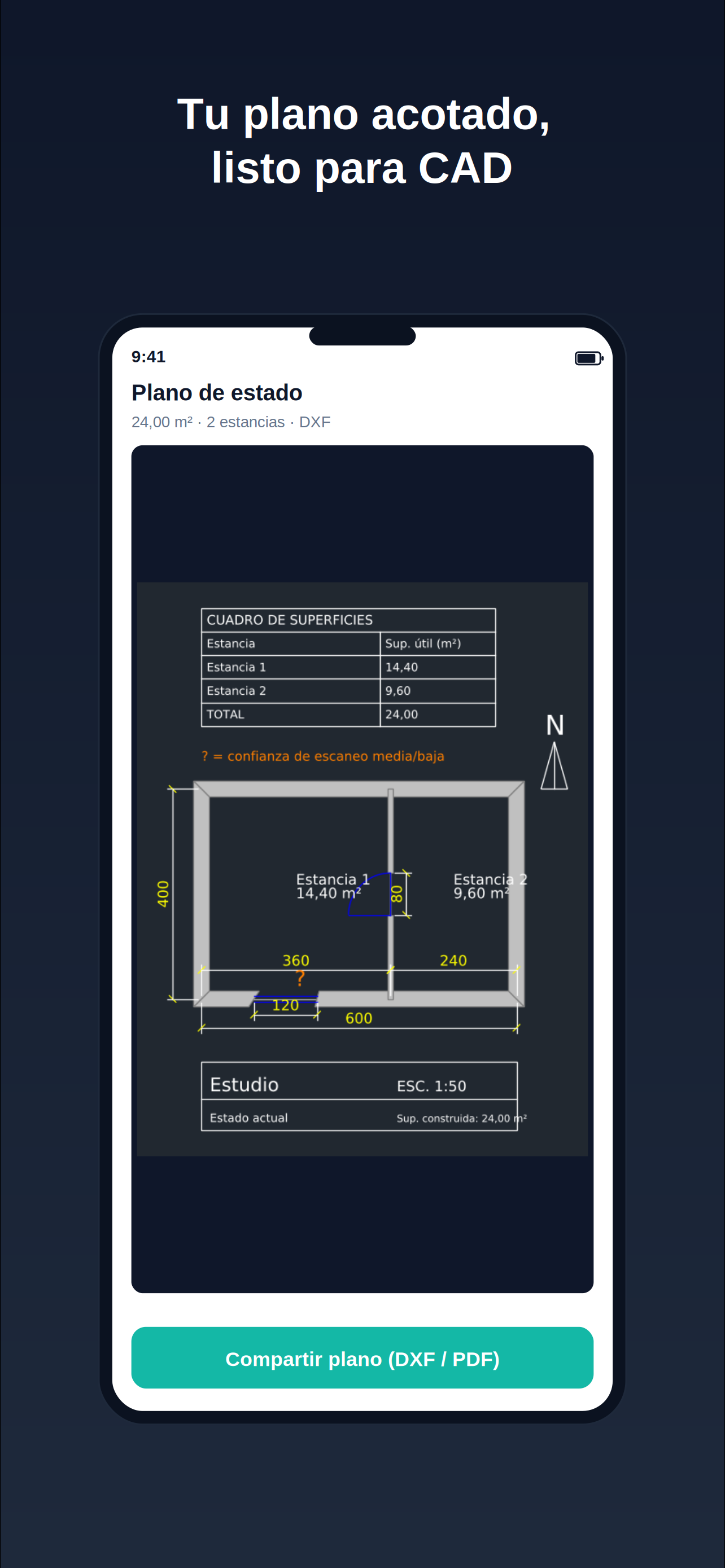 Plano acotado listo para CAD