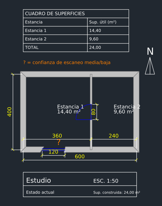 Plano de planta acotado de ejemplo